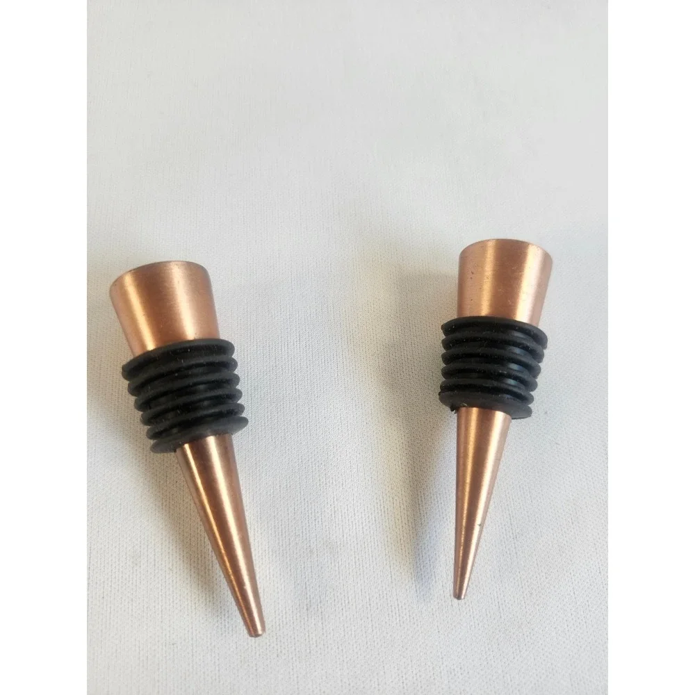Set of 2 Copper Tone Metal Wine Bottle Stoppers Minimalist Cone Barware Rose